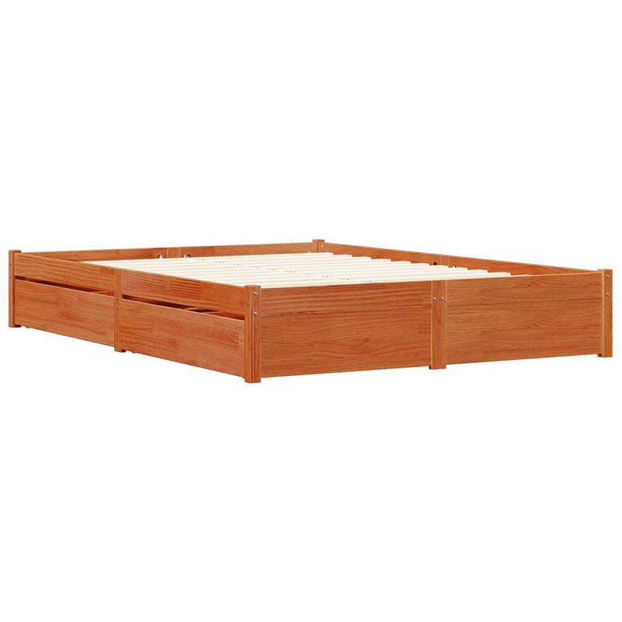 Bedframe met lade Wasbruin 150 x 200 cm Massief Vurenhout