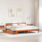 Bed Frame with Headboard Washed Brown 180 x 200 cm Solid Spruce Wood