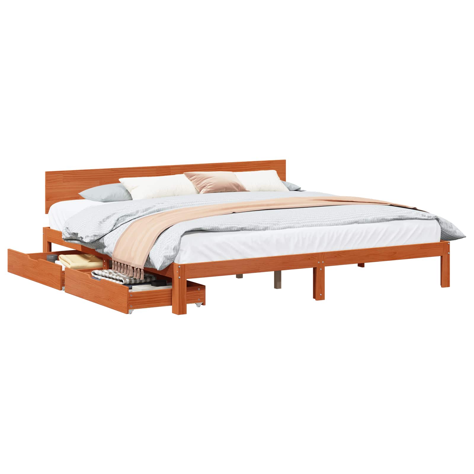 Bedframe met hoofdeinde Wasbruin 180 x 200 cm Massief Vurenhout