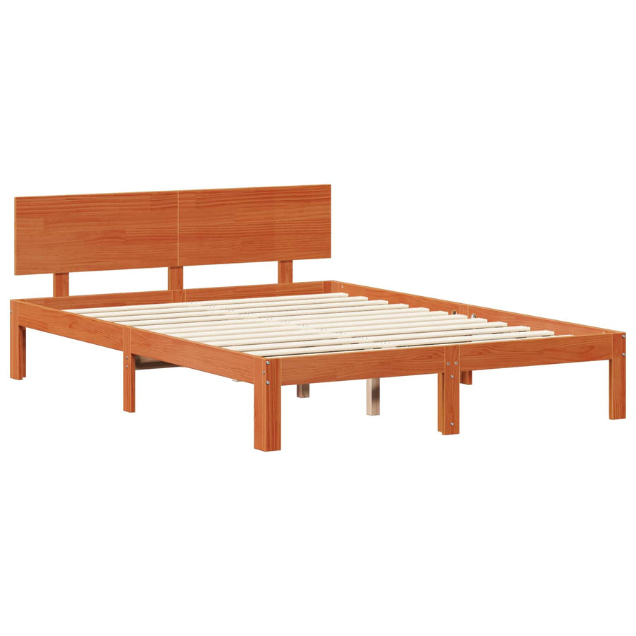 Bedframe met hoofdeinde 2 pcs Wasbruin Massief Vurenhout