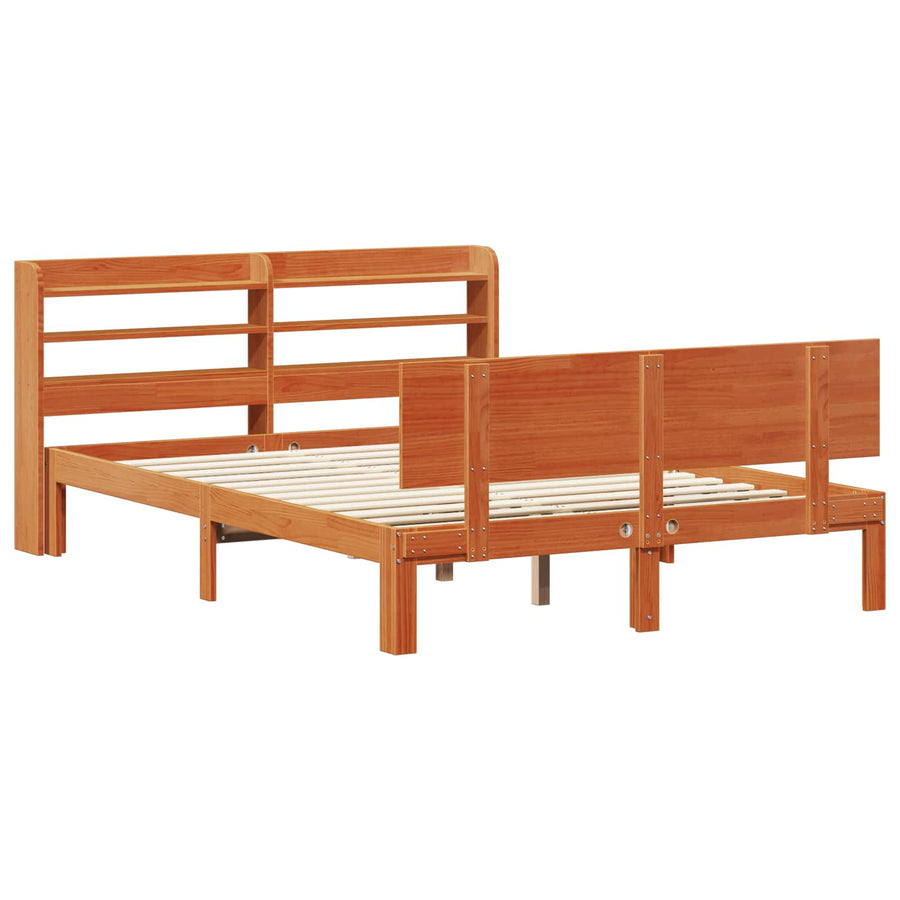 Bedframe met hoofdeinde 2 pcs Wasbruin Massief Vurenhout
