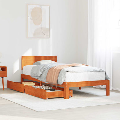 Bedframe met hoofdeinde Wasbruin 70 x 190 cm Massief Vurenhout