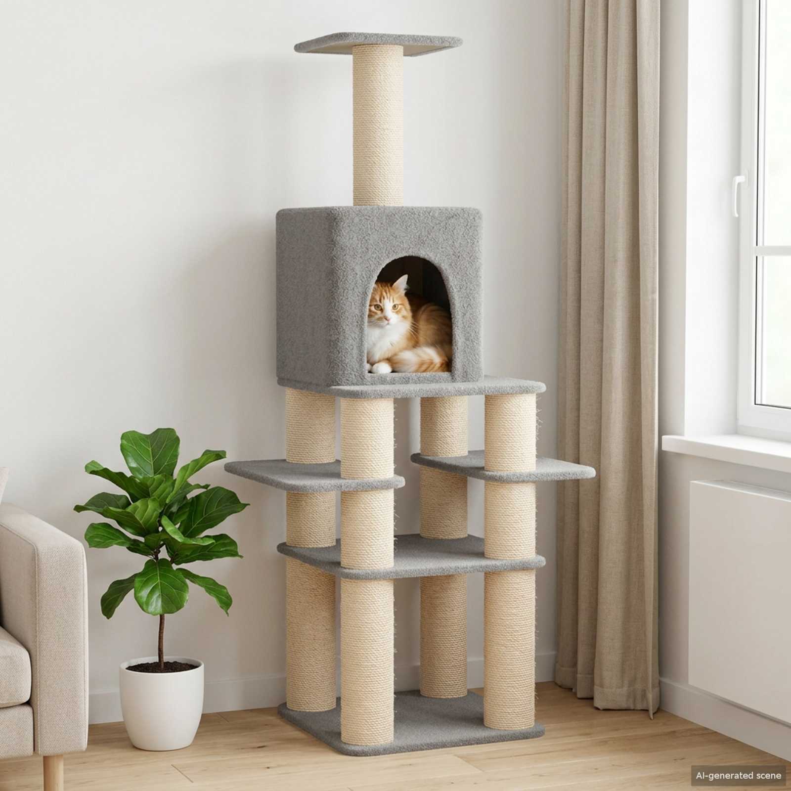 Kattenboom met sisal krabpalen Lichtgrijs 180 cm