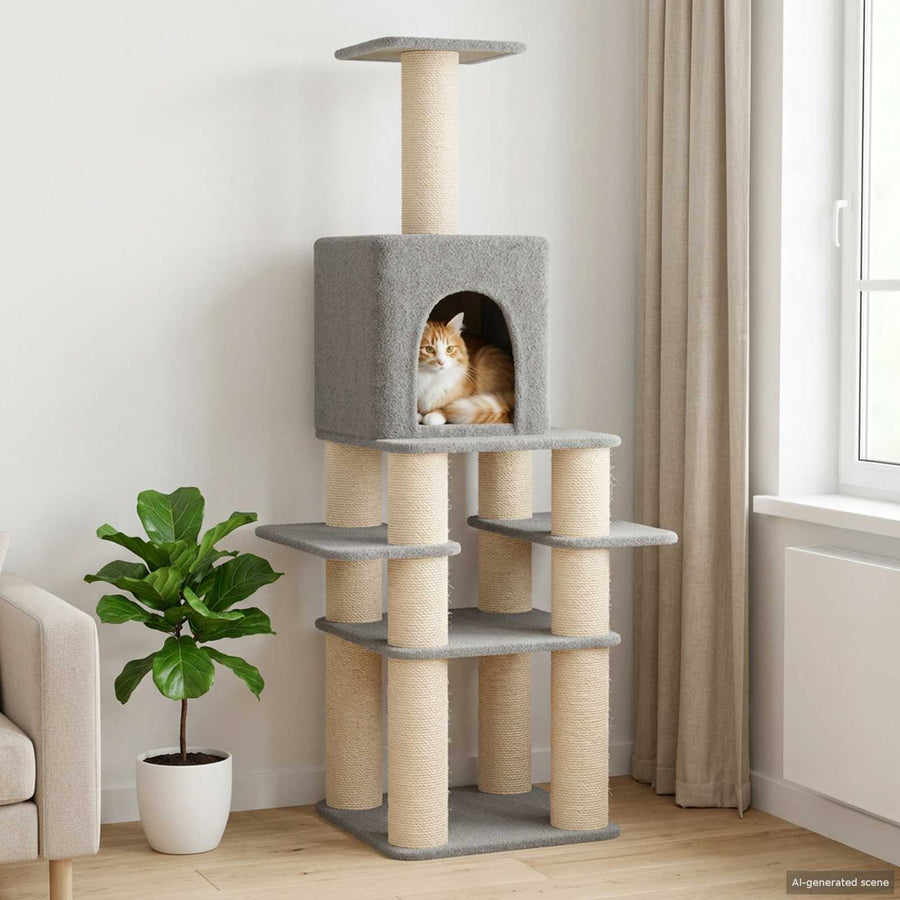 Kattenboom met sisal krabpalen Lichtgrijs 180 cm