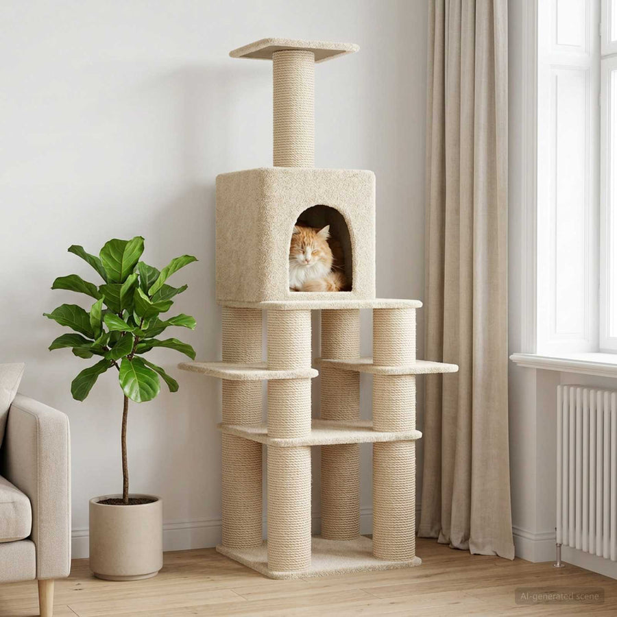 Kattenboom met sisal krabpalen Crèmekleurig 180 cm