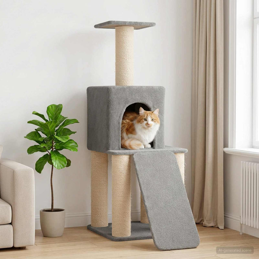 Kattenboom met sisal krabpalen Lichtgrijs 146 cm