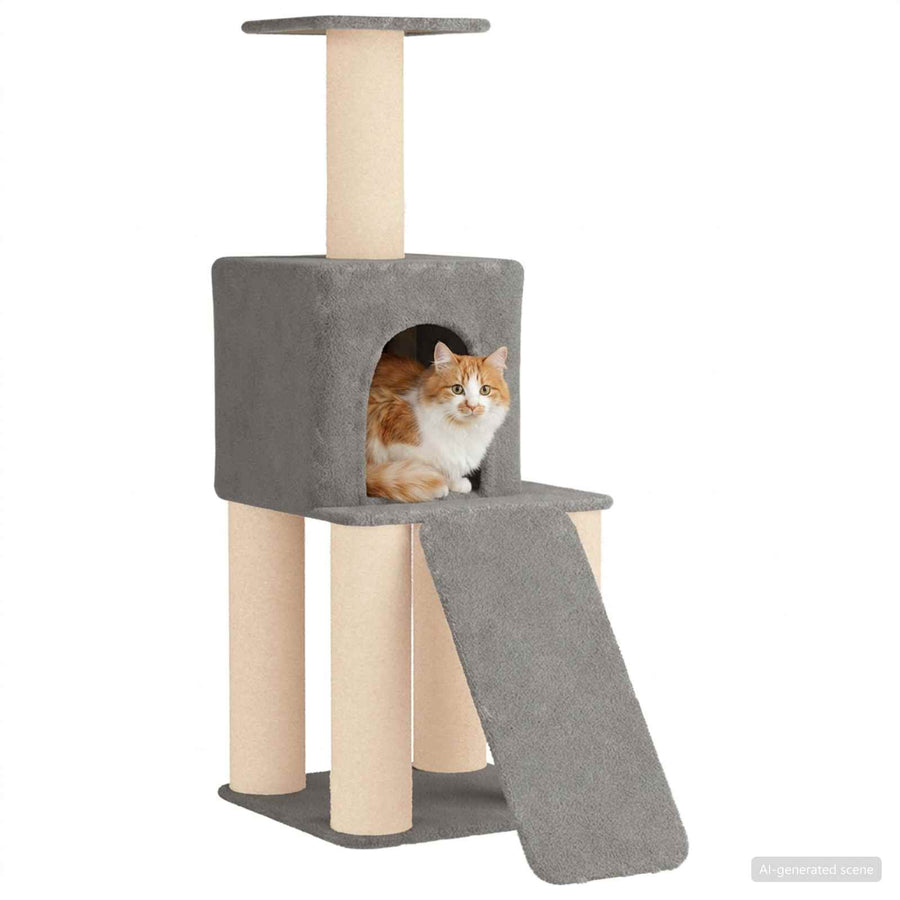 Kattenboom met sisal krabpalen Lichtgrijs 146 cm
