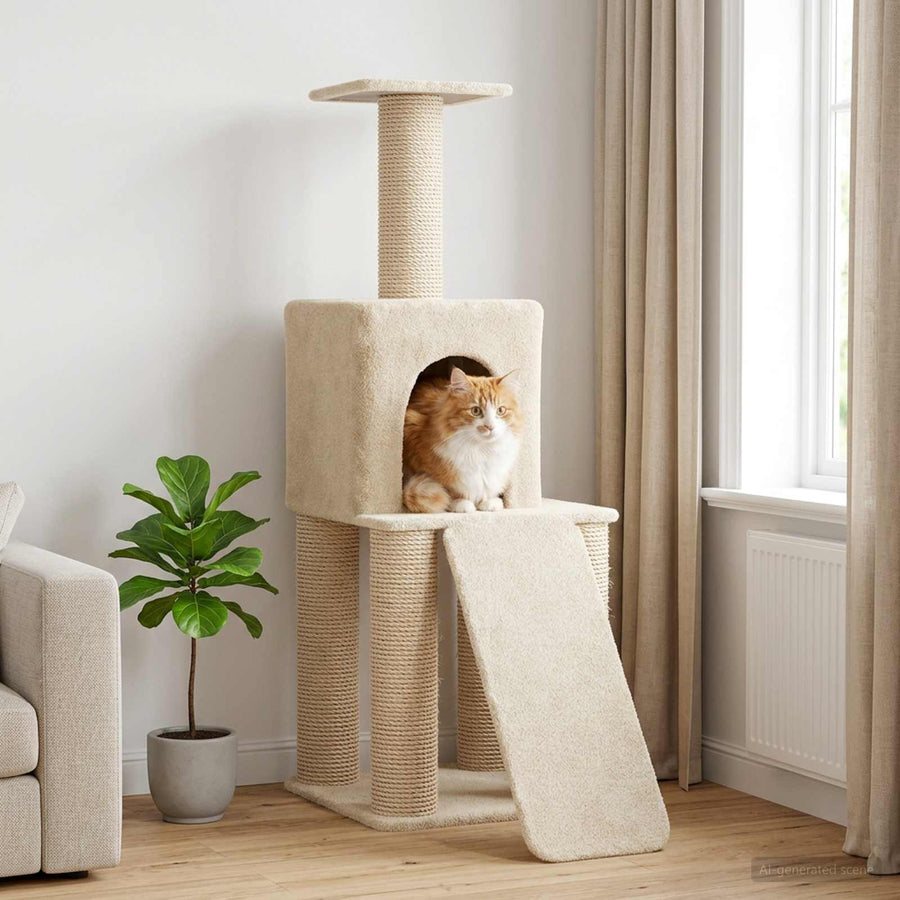 Kattenboom met sisal krabpalen Crèmekleurig 146 cm