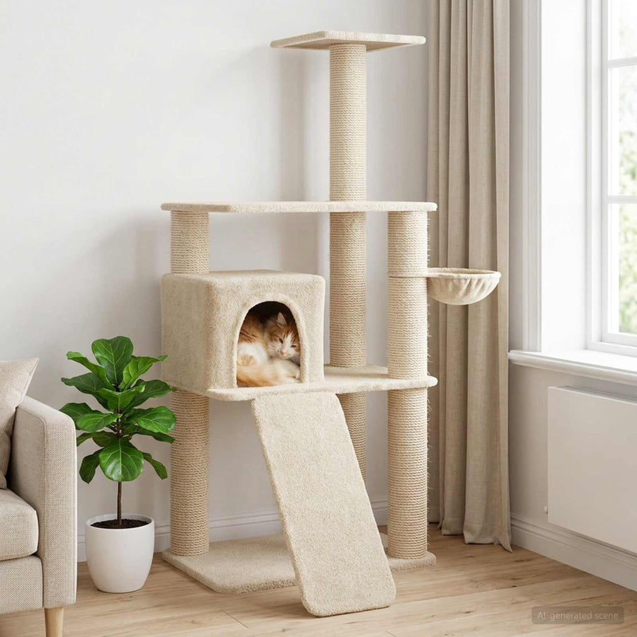 Kattenboom met sisal krabpalen Crèmekleurig 173 cm