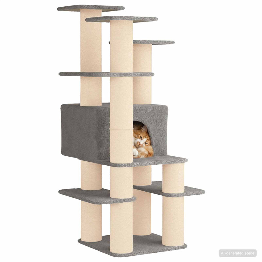 Kattenboom met sisal krabpalen Lichtgrijs 161 cm