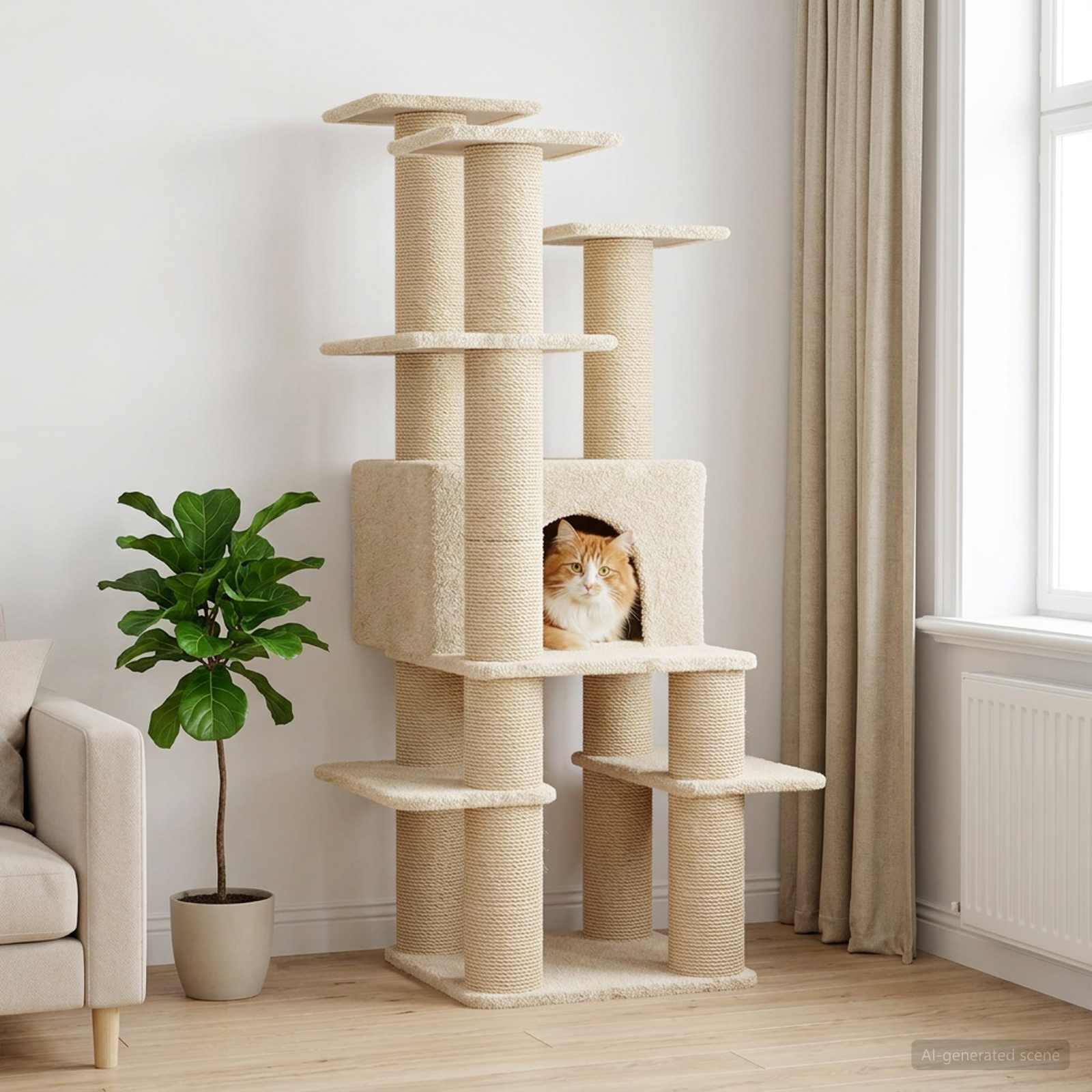 Kattenboom met sisal krabpalen Crèmekleurig 161 cm