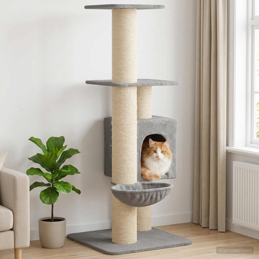 Kattenboom met sisal krabpalen Lichtgrijs 137 cm