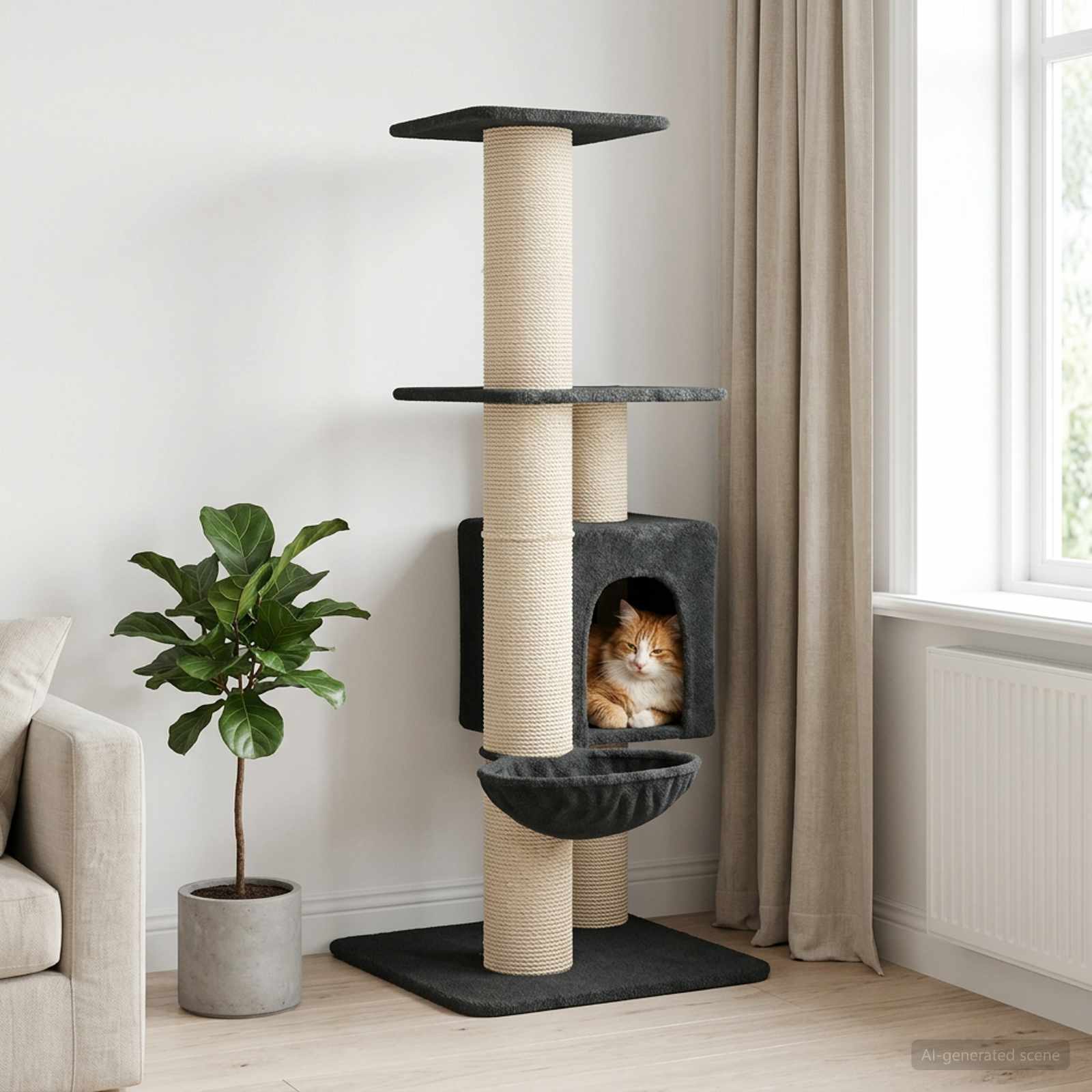 Kattenboom met sisal krabpalen Donkergrijs 137 cm