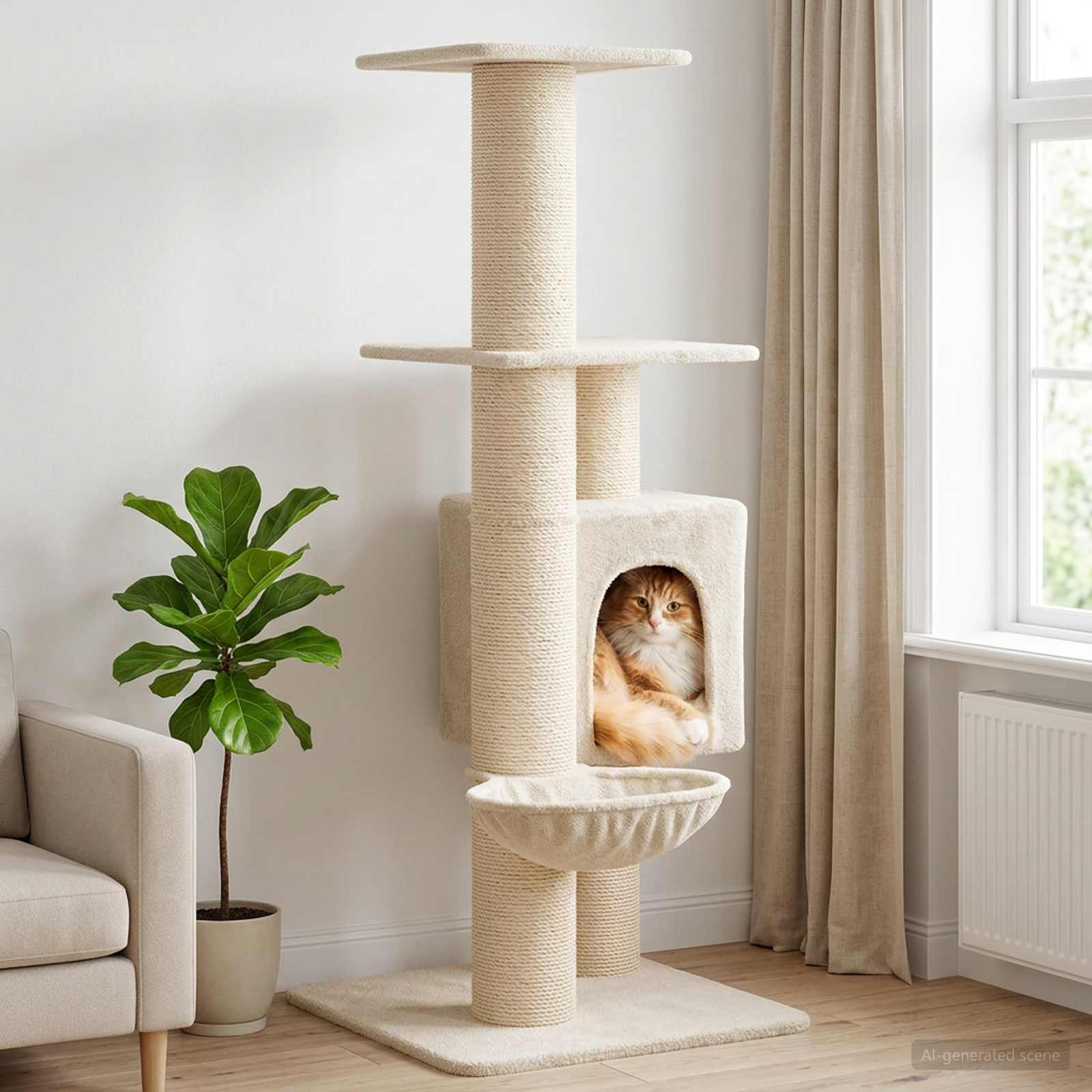 Kattenboom met sisal krabpalen Crèmekleurig 137 cm