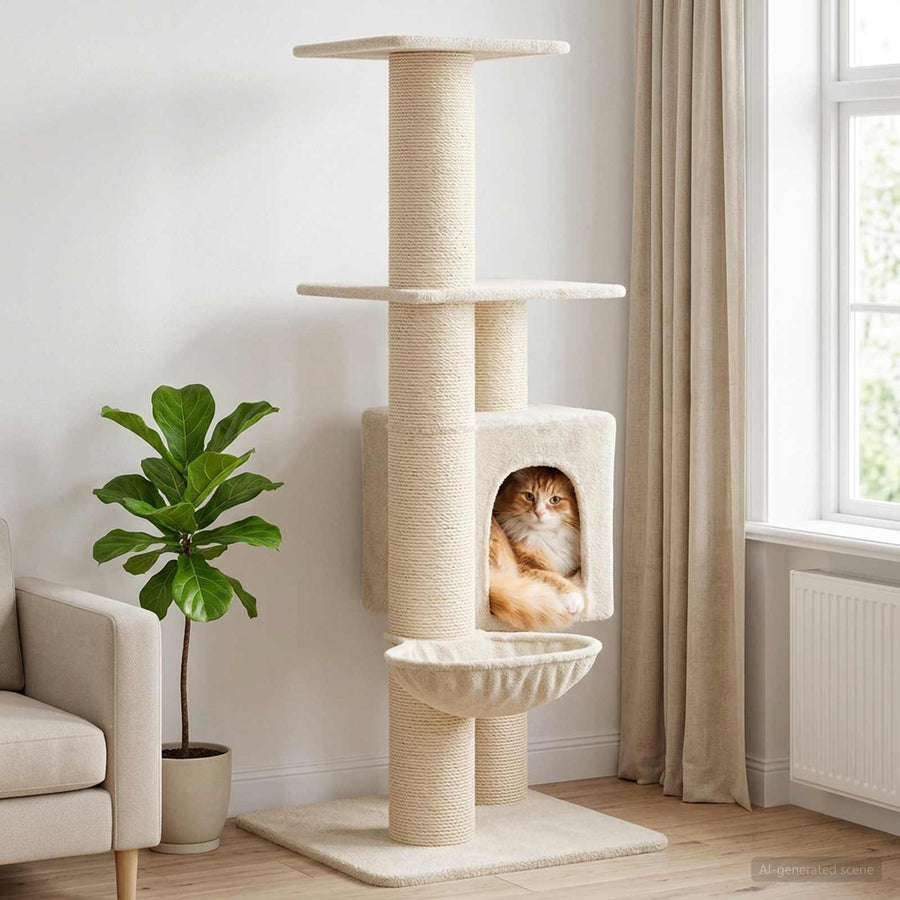 Kattenboom met sisal krabpalen Crèmekleurig 137 cm