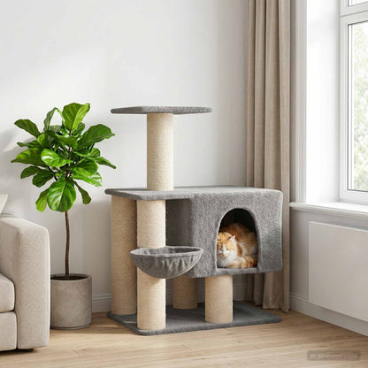 Kattenboom met sisal krabpalen Lichtgrijs 96 cm