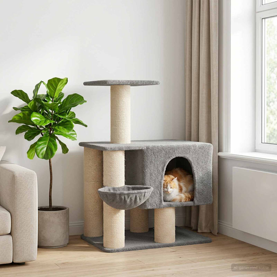 Kattenboom met sisal krabpalen Lichtgrijs 96 cm