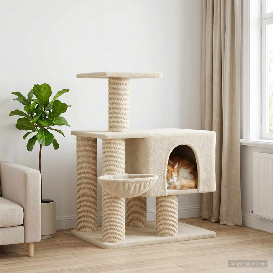 Kattenboom met sisal krabpalen Crèmekleurig 96 cm