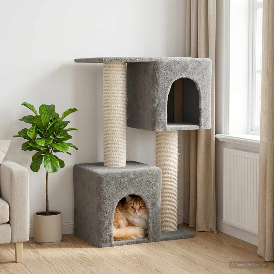 Kattenboom met sisal krabpalen Lichtgrijs 114 cm