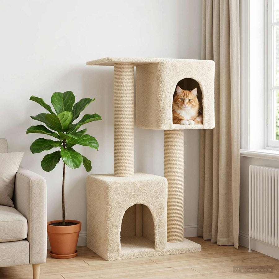 Kattenboom met sisal krabpalen Crèmekleurig 114 cm