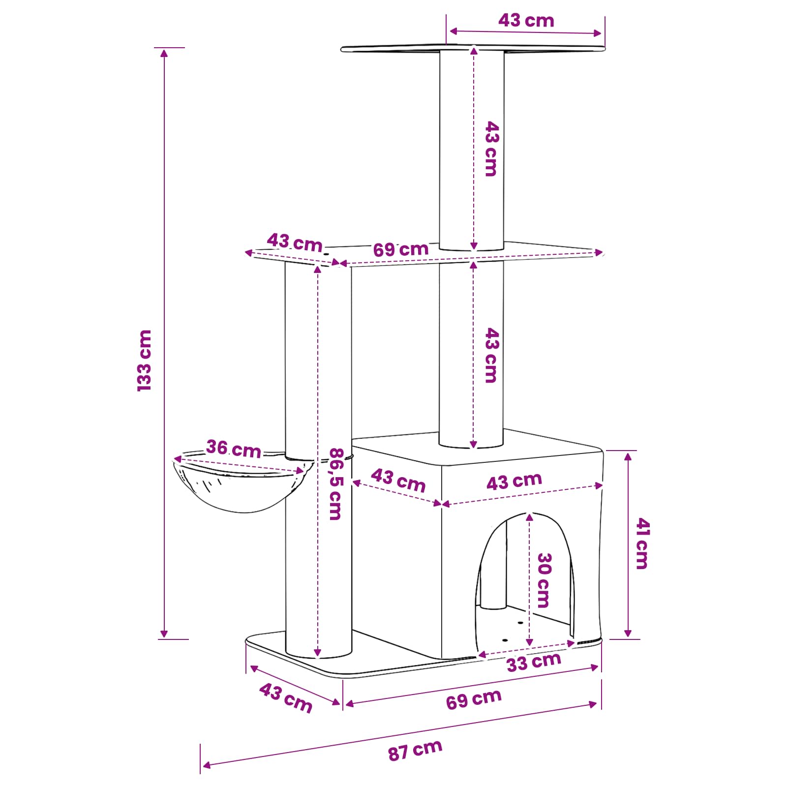Kattenboom met sisal krabpalen Lichtgrijs 133 cm