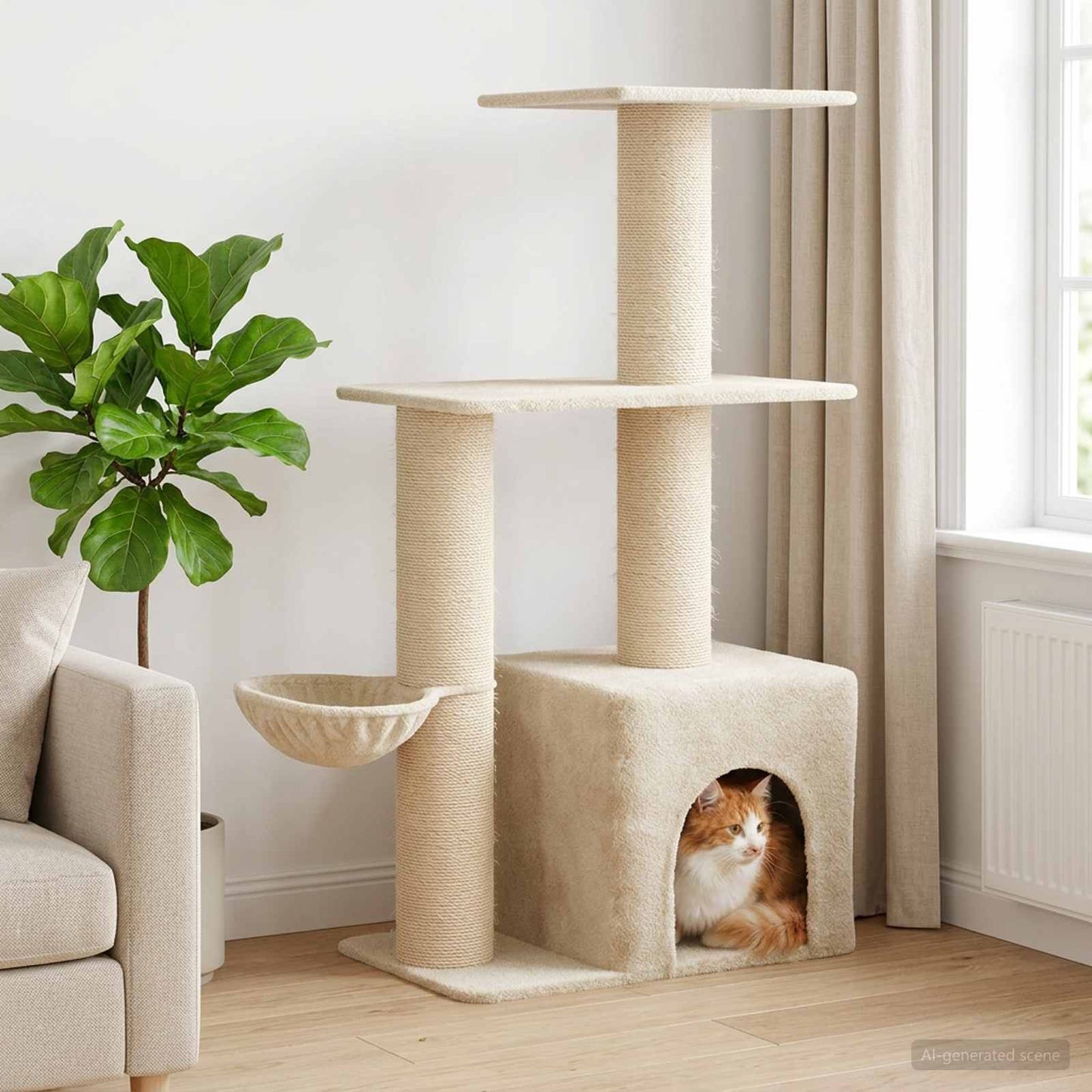 Kattenboom met sisal krabpalen Crèmekleurig 133 cm