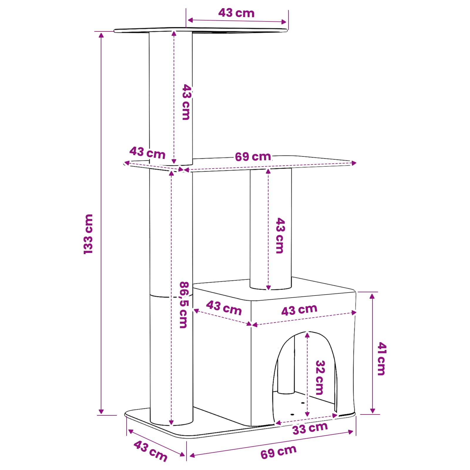 Kattenboom met sisal krabpalen Lichtgrijs 133 cm