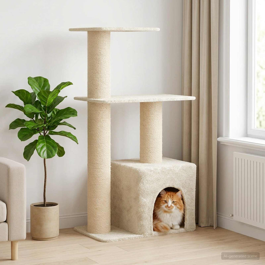 Kattenboom met sisal krabpalen Crèmekleurig 133 cm