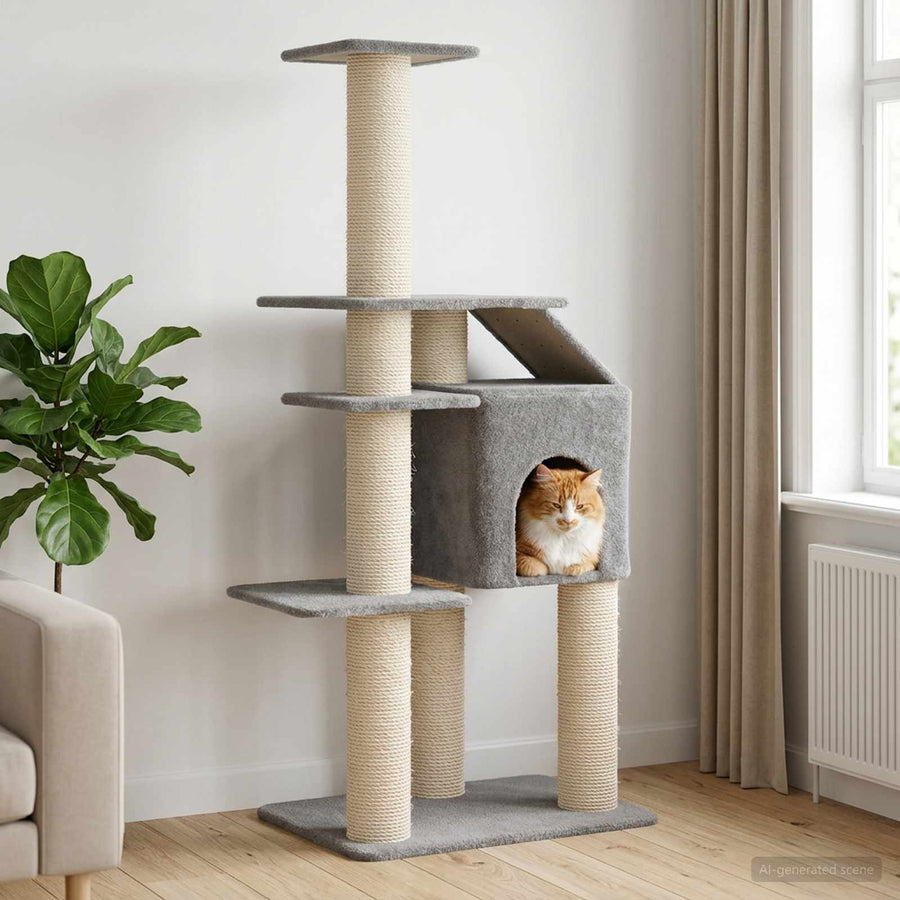 Kattenboom met sisal krabpalen Lichtgrijs 183 cm