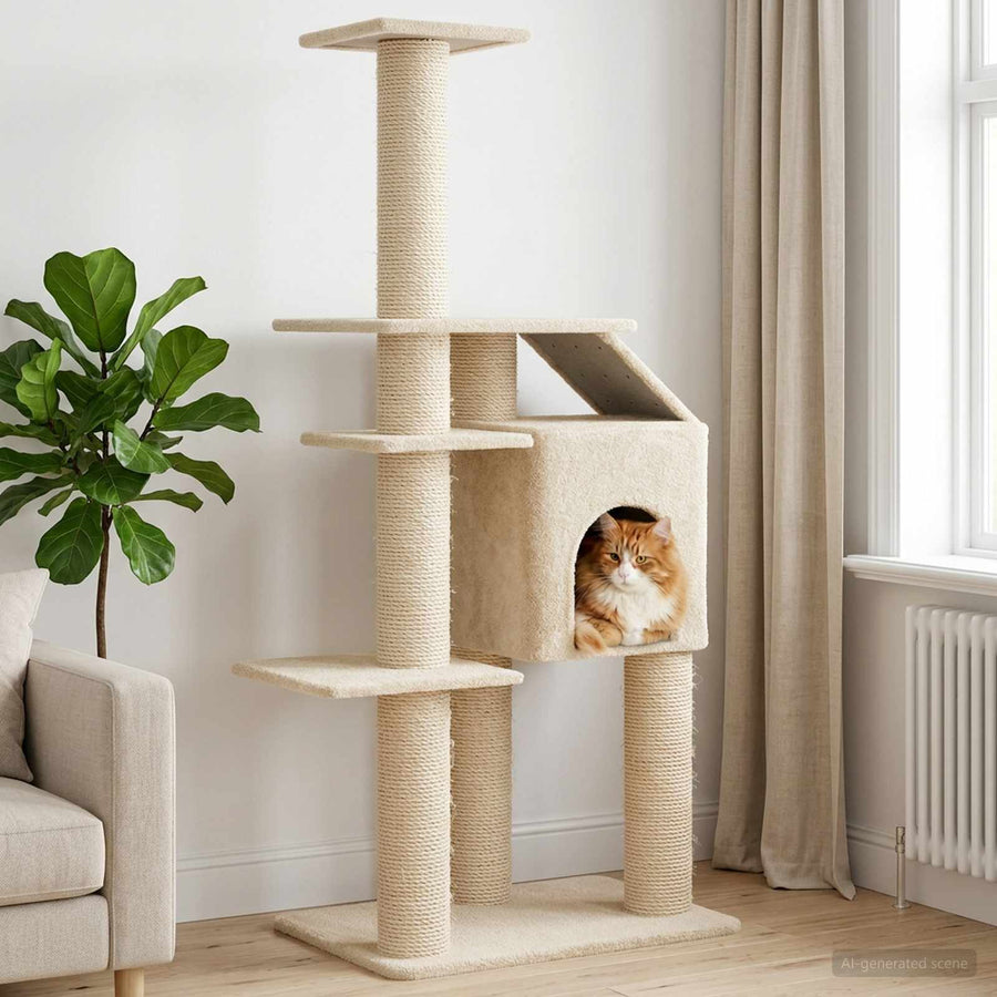 Kattenboom met sisal krabpalen Crèmekleurig 183 cm