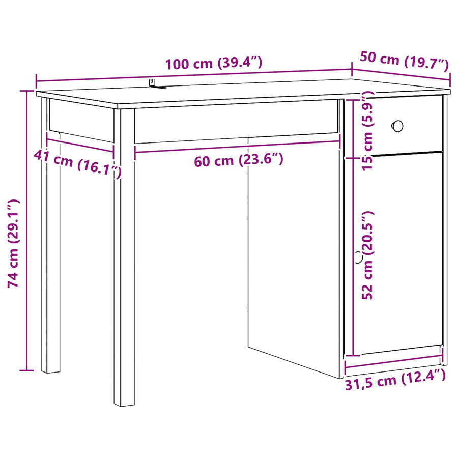 Bureau Waskleur Bruin 100 x 50 x 74 cm Massief grenenhout
