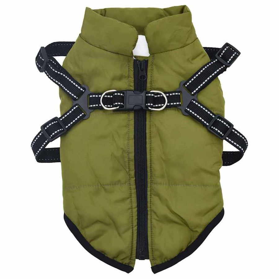 Hondenjas met harnas Legergroen L Fleece en polyester