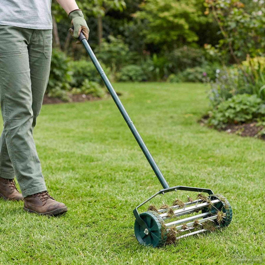 Lawn Roller Pull met Aerator Klemmen Groen 127,5 x 44 cm Staal