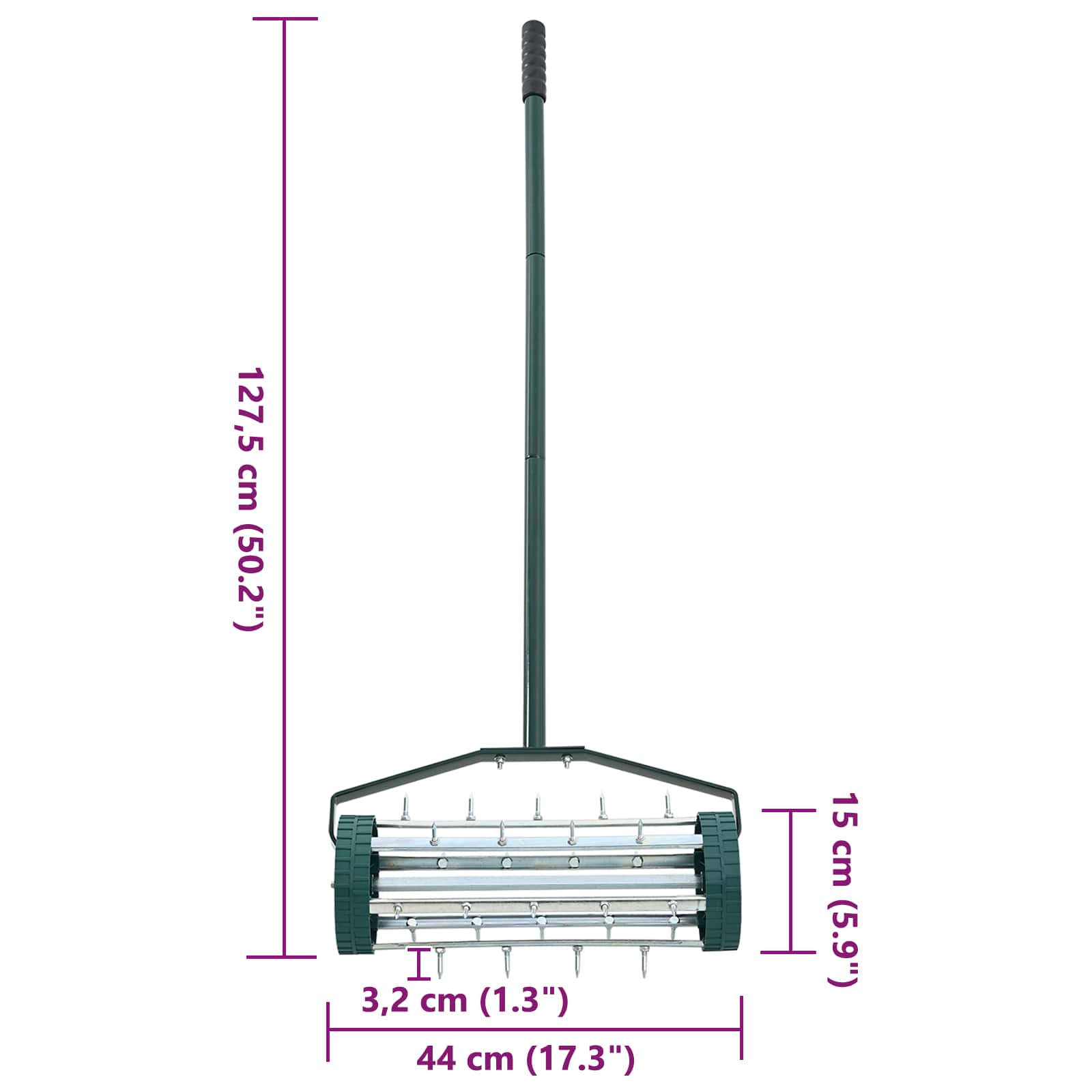 Lawn Roller Pull met Aerator Klemmen Groen 127,5 x 44 cm Staal