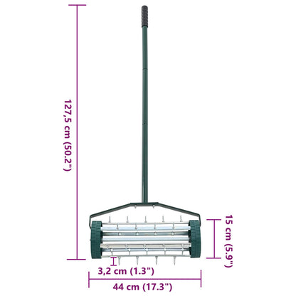 Lawn Roller Pull met Aerator Klemmen Groen 127,5 x 44 cm Staal