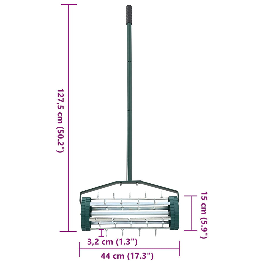 Lawn Roller Pull met Aerator Klemmen Groen 127,5 x 44 cm Staal