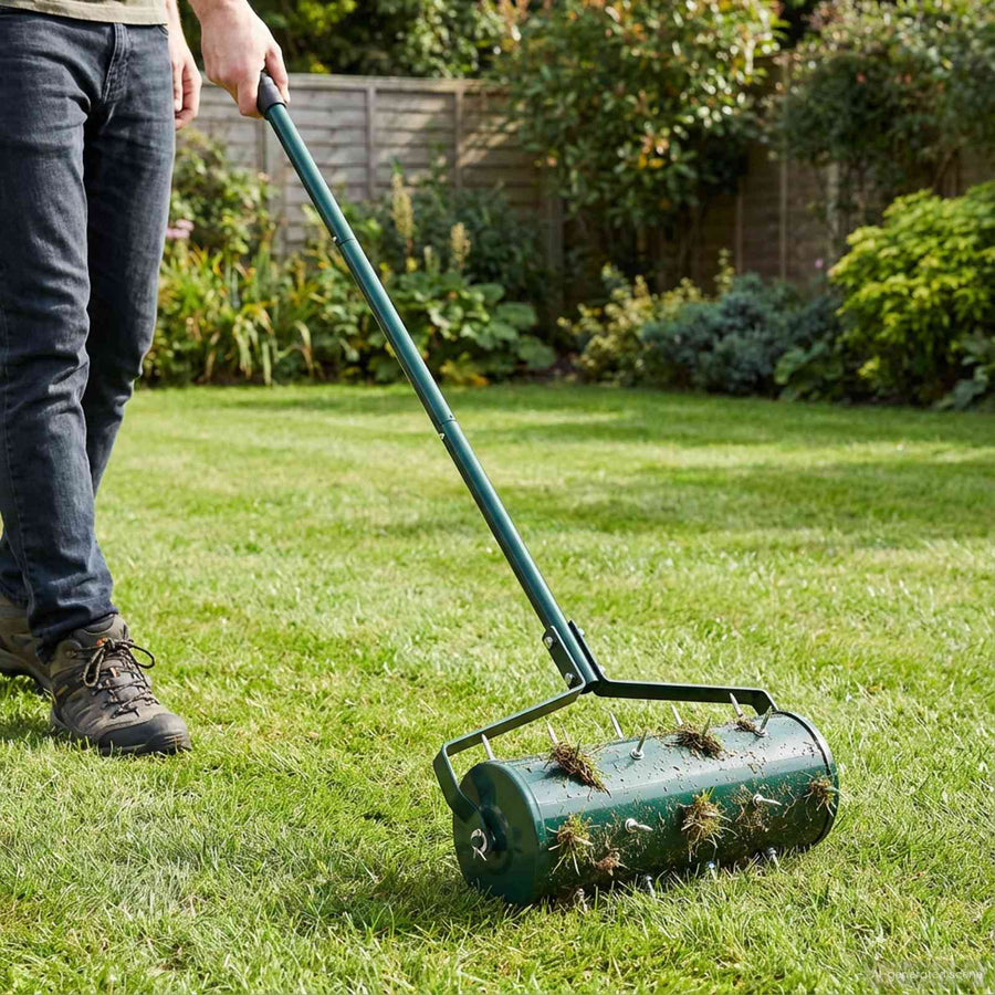 Lawn Roller Pull met Aerator Klemmen Groen 128 x 38 cm Staal