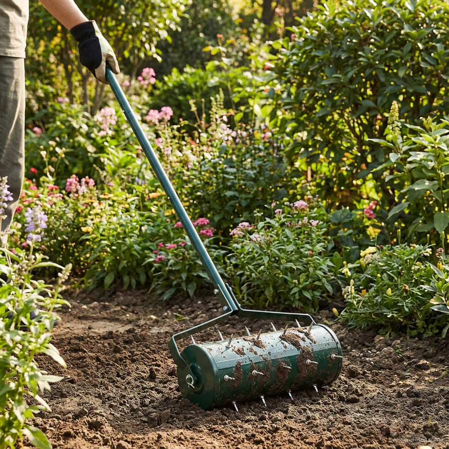 Lawn Roller Pull met Aerator Klemmen Groen 128 x 38 cm Staal