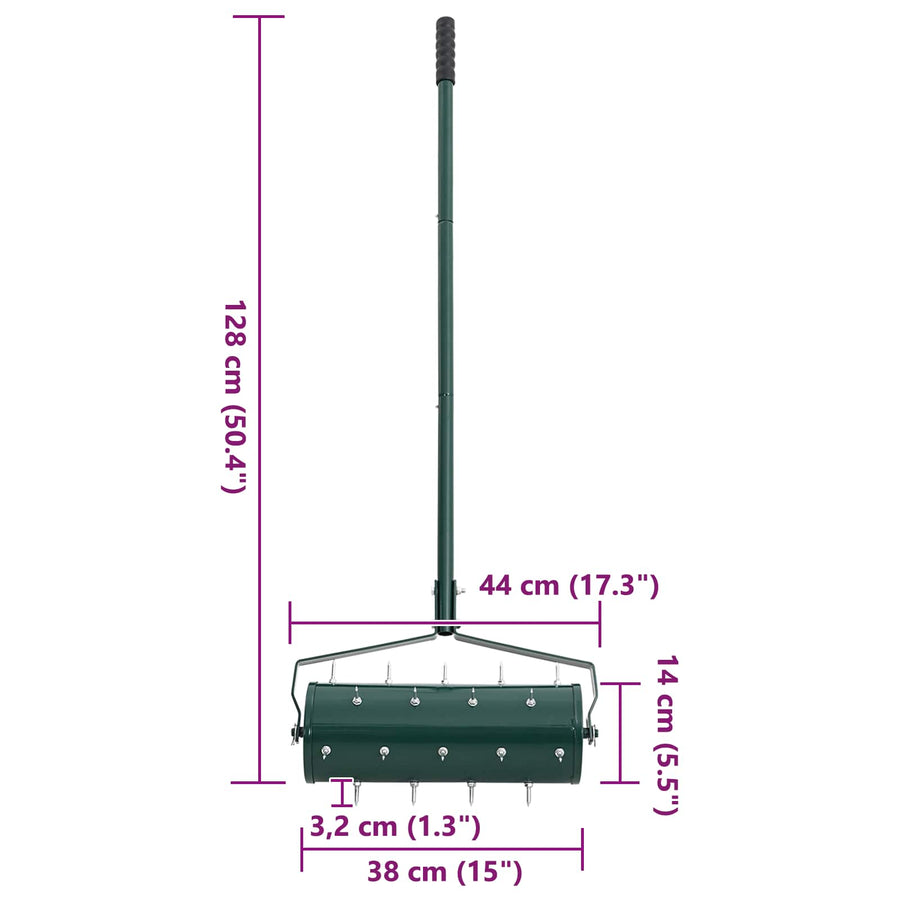 Lawn Roller Pull met Aerator Klemmen Groen 128 x 38 cm Staal