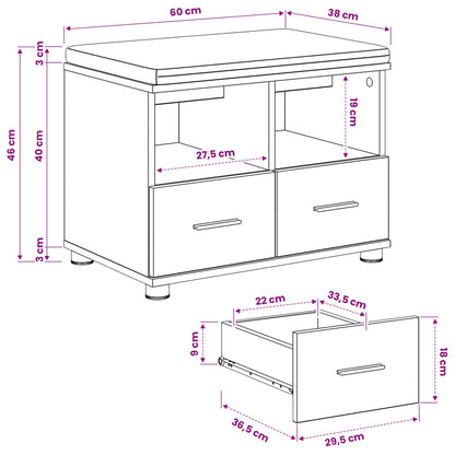 Schoenbank met kussen Artisanaal eiken 60 x 38 x 46 cm
