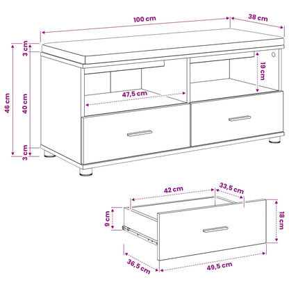 Schoenbank met kussen Artisanaal eiken 100 x 38 x 46 cm