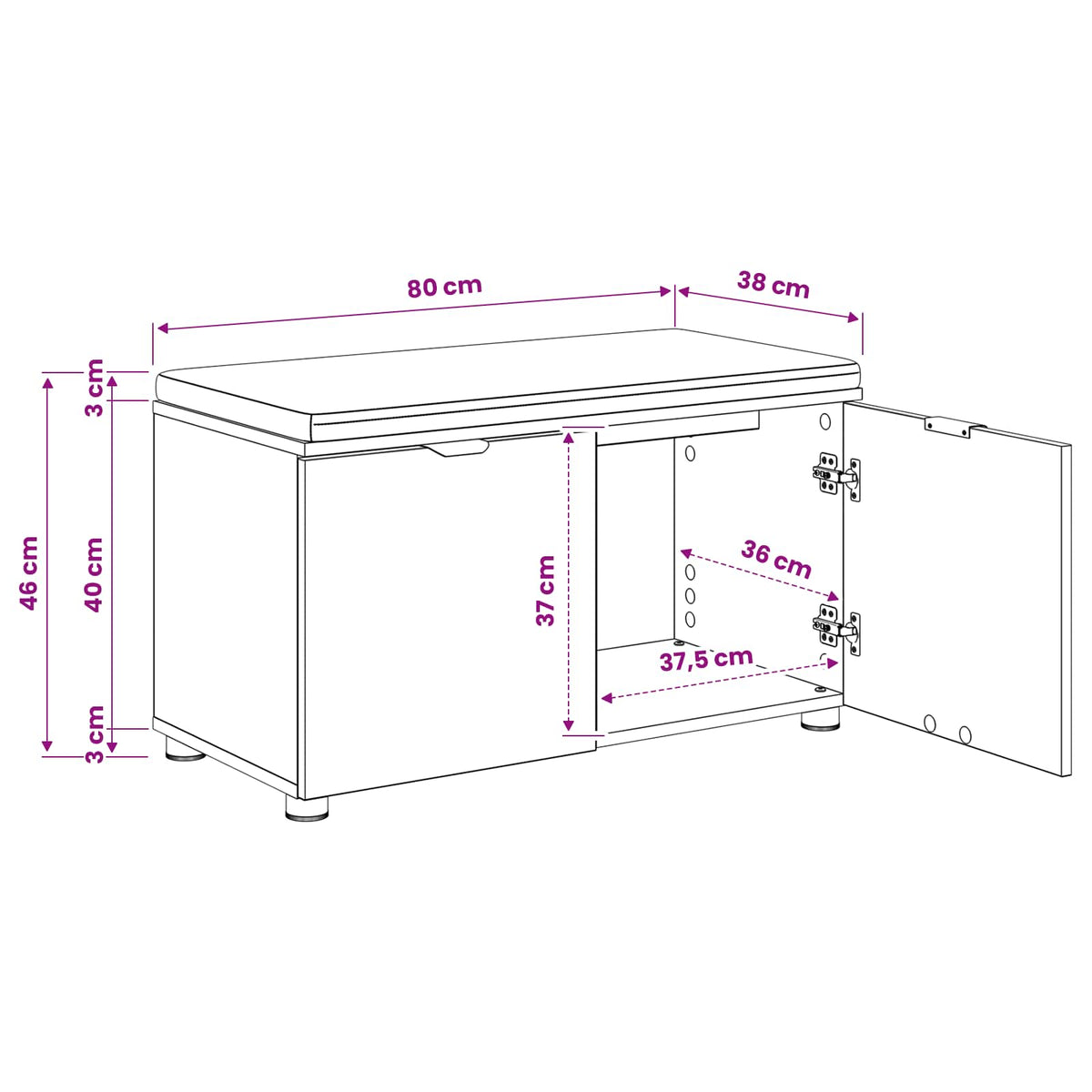 Schoenbank met kussen Artisanaal eiken 80 x 38 x 46 cm