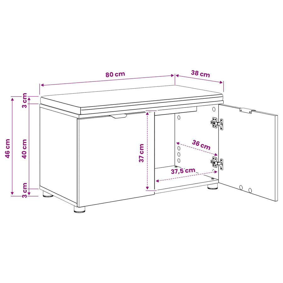 Schoenbank met kussen Artisanaal eiken 80 x 38 x 46 cm