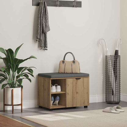 Schoenbank met kussen Artisanaal eiken 60 x 38 x 46 cm