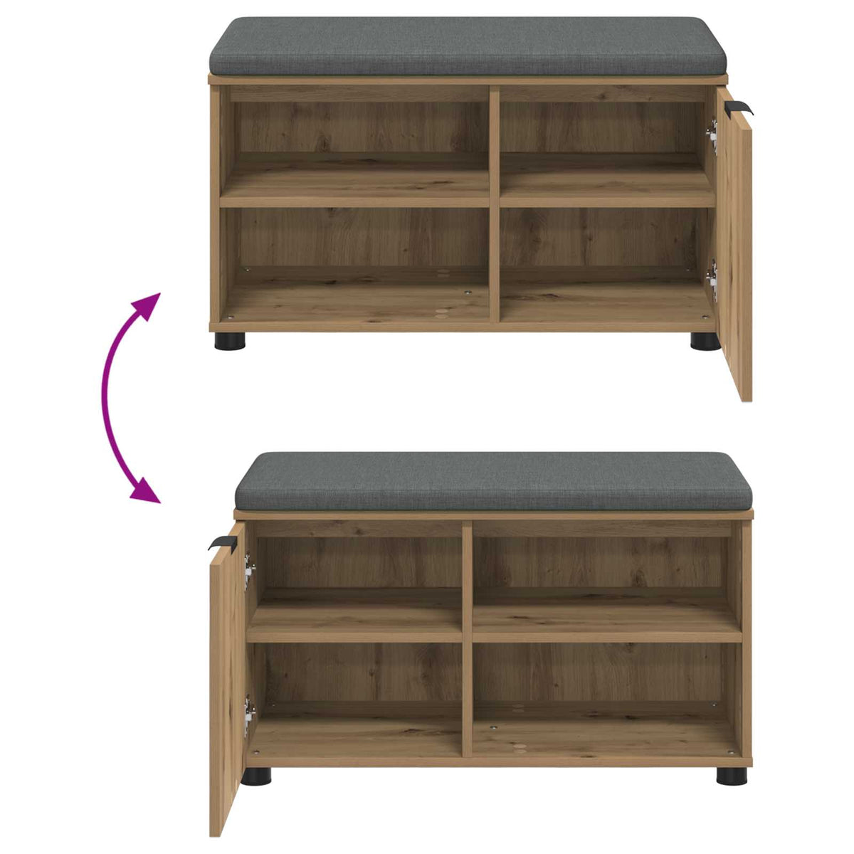 Schoenbank met kussen Artisanaal eiken 80 x 38 x 46 cm