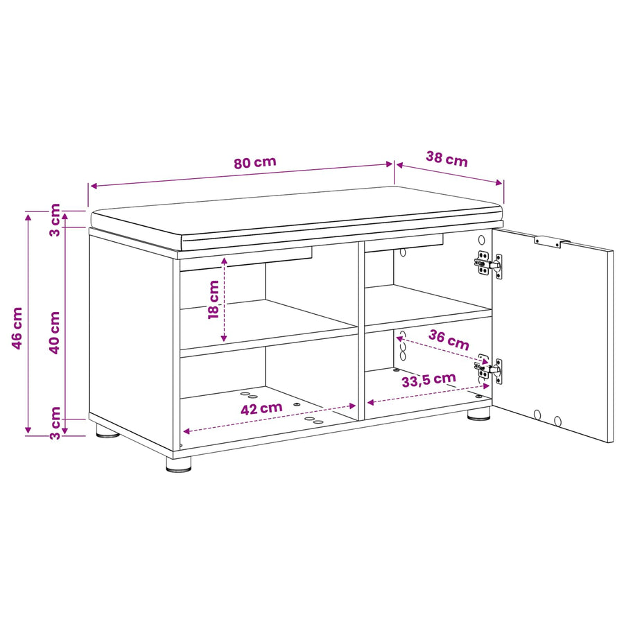 Schoenbank met kussen Artisanaal eiken 80 x 38 x 46 cm