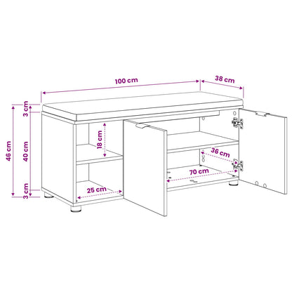 Schoenbank met kussen Artisanaal eiken 100 x 38 x 46 cm