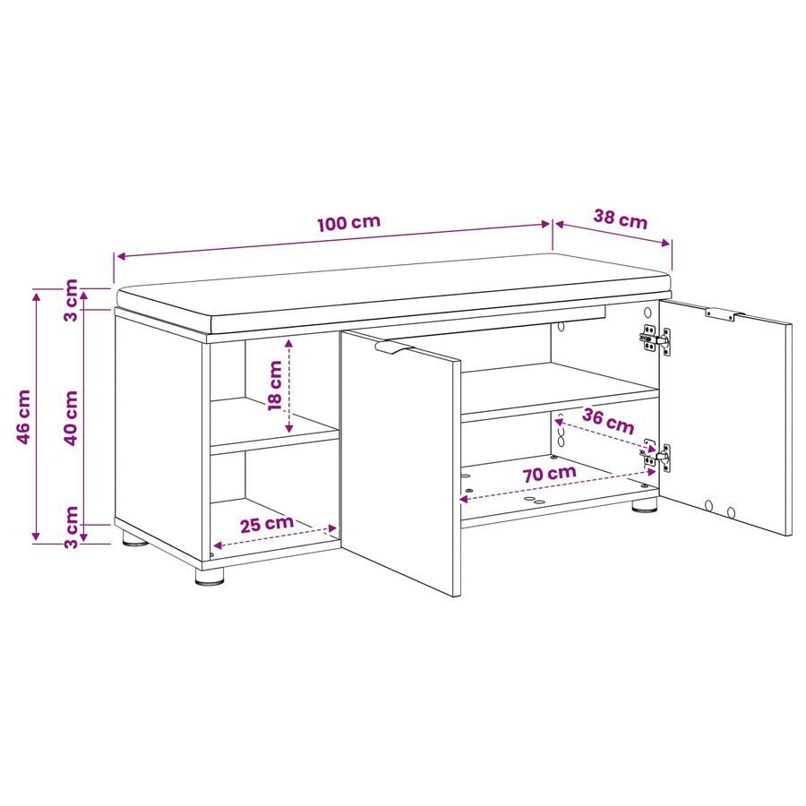 Schoenbank met kussen Artisanaal eiken 100 x 38 x 46 cm