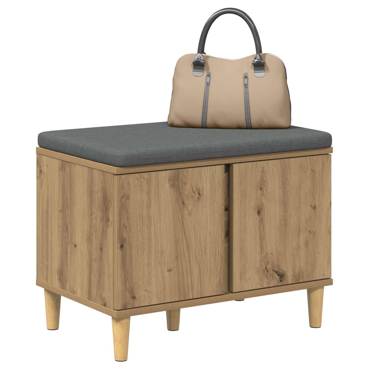 Schoenbank met kussen Artisanaal eiken 60 x 38 x 46 cm