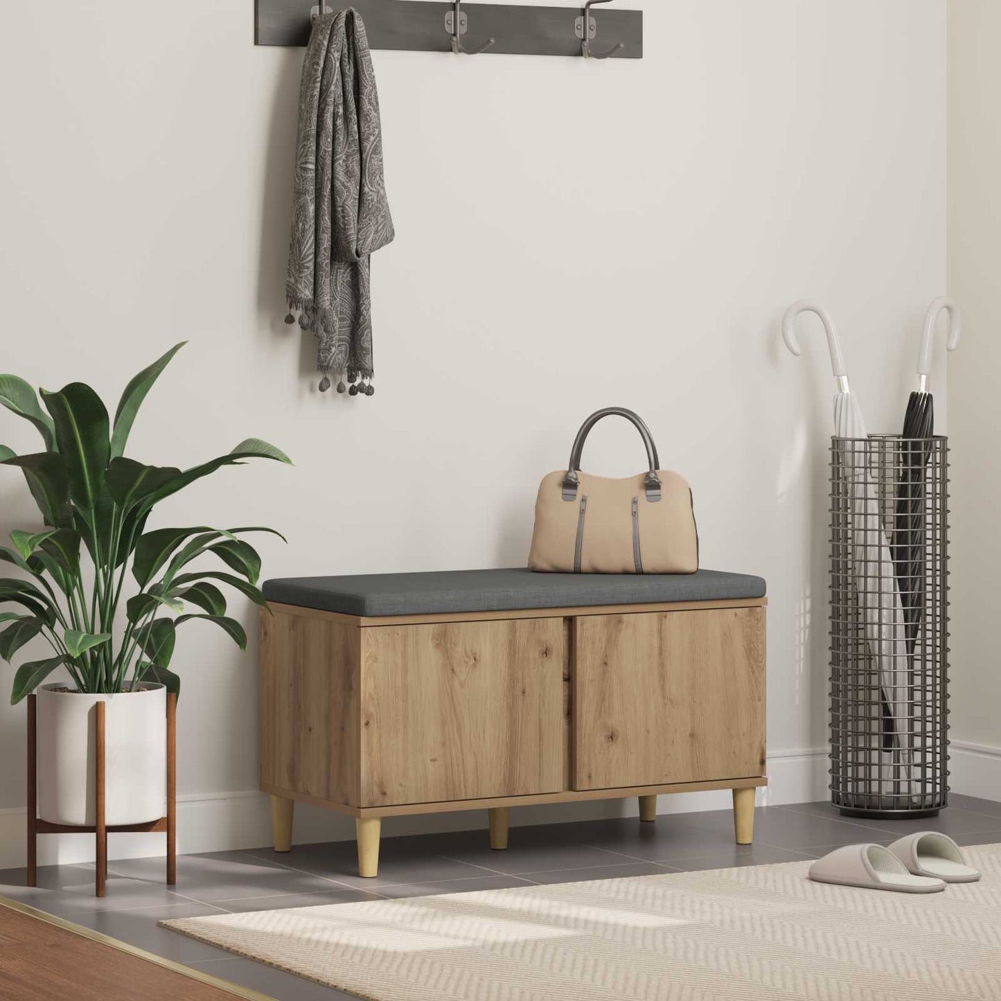 Schoenbank met kussen Artisanaal eiken 80 x 38 x 46 cm